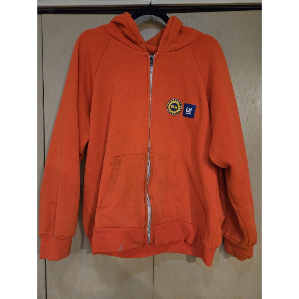 Vintage UAW GM Camber II Chill Buster Hoodie USA Orange Full Zip Union Workwear